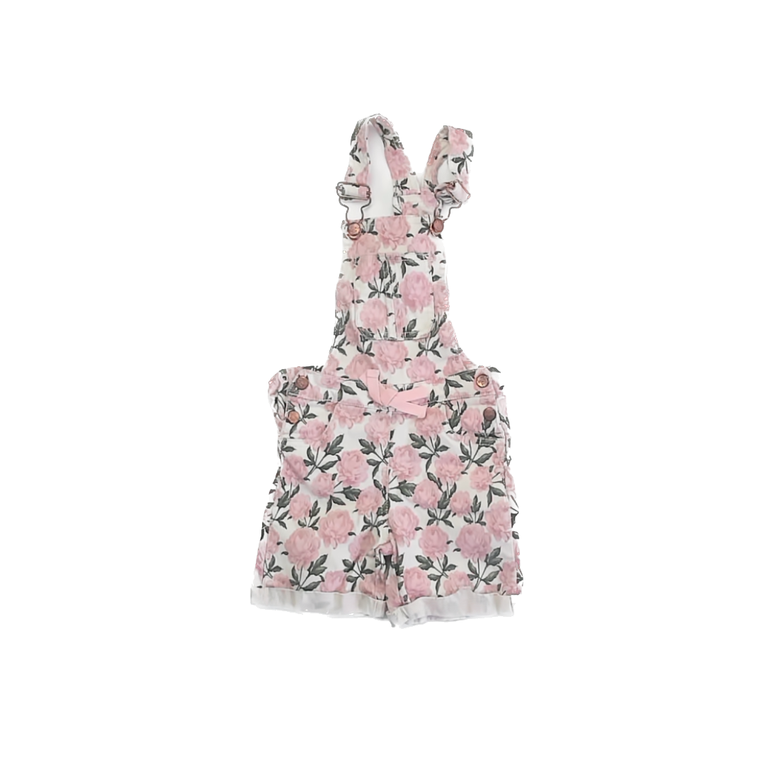 Kensie Girls Pink Floral Overall Shorts Size: 4T Pink Floral