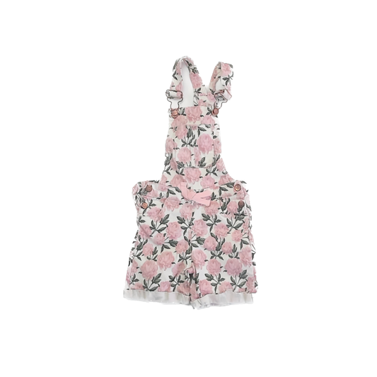 Kensie Girls Pink Floral Overall Shorts Size: 4T Pink Floral