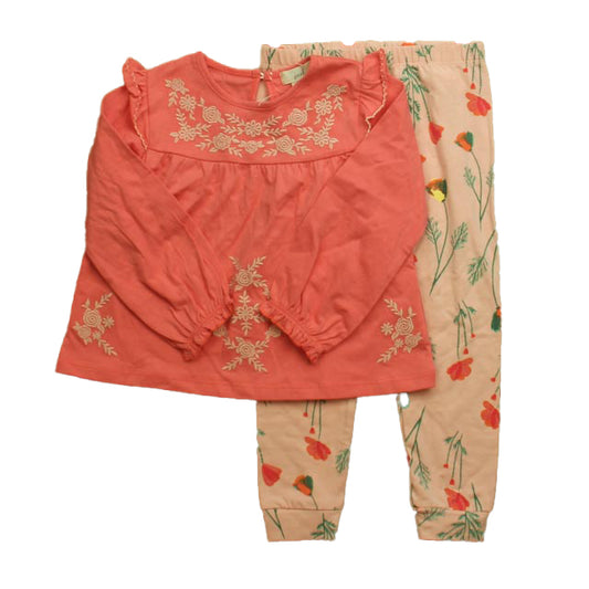 Peek Girls Pink Floral Apparel Sets Size: 18-24 Months Pink Floral