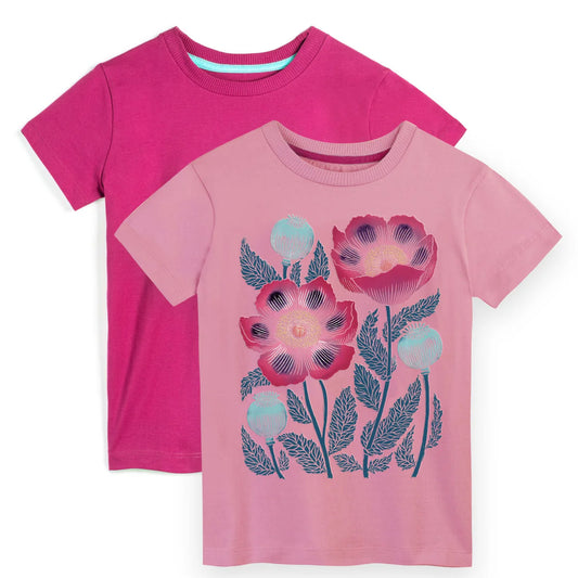 Mightly Girls Pink Flower T-Shirt Size: 6-14 Years Pink Flower