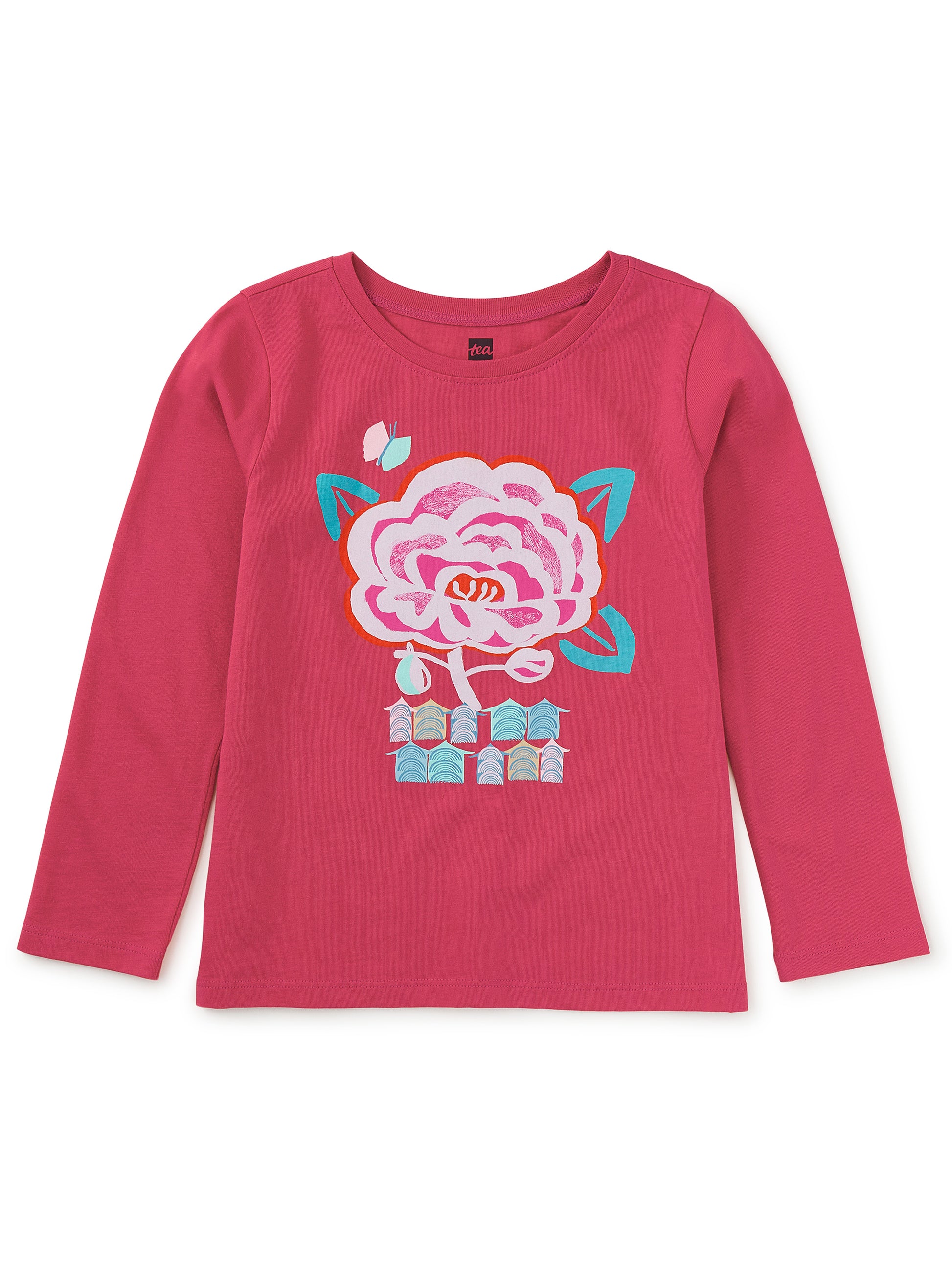 Tea Collection Girls Pink Flower Long Sleeve T-Shirt Size: 5T Pink Flower