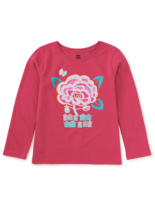 Tea Collection Girls Pink Flower Long Sleeve T-Shirt Size: 5T Pink Flower