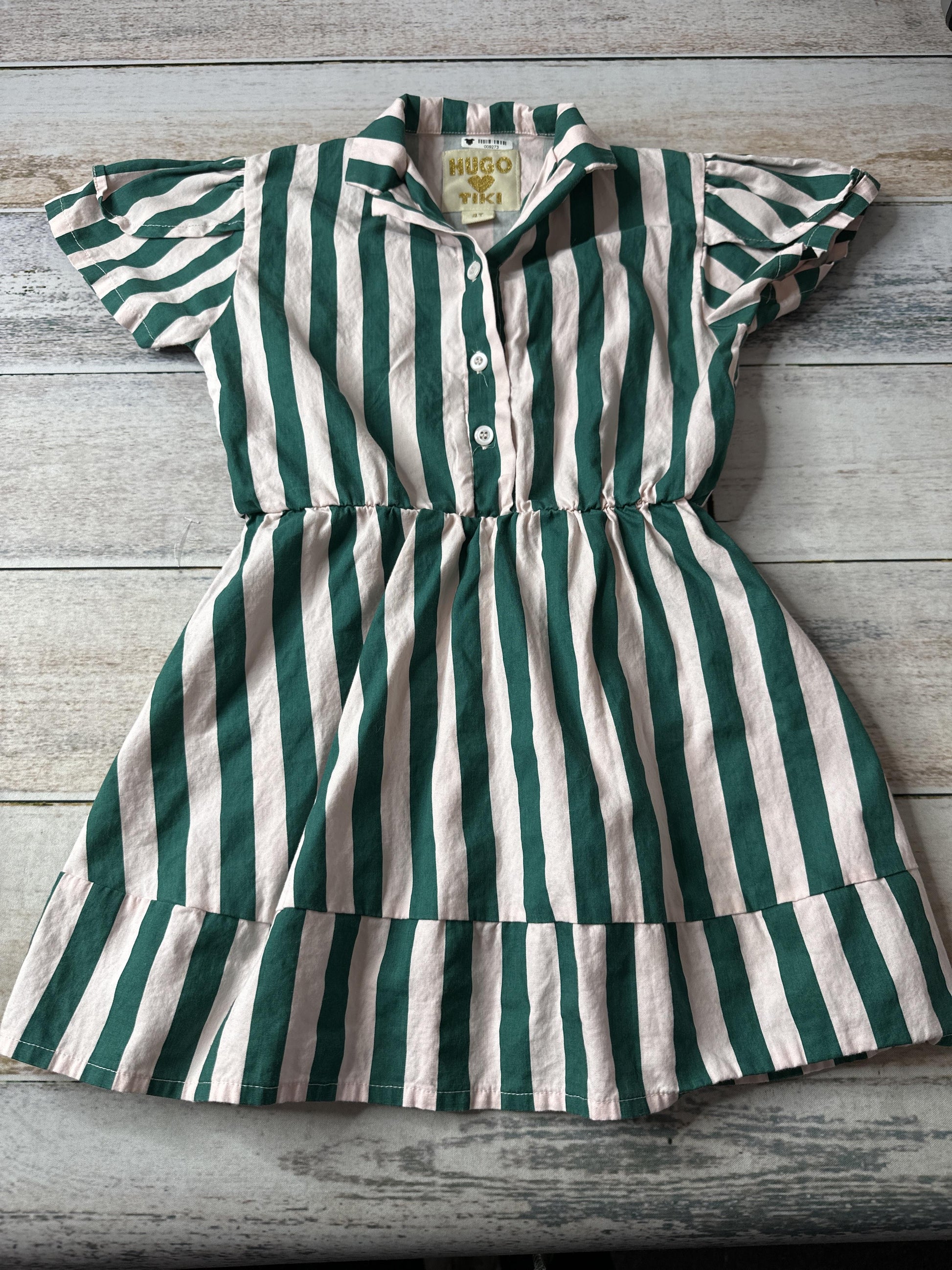 Hugo Tiki Girls pink | Forest Green | Stripe Dress Size: 4T pink | Forest Green | Stripe