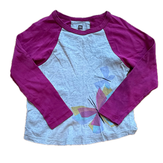 Tea Collection Girls Pink |Gray Butterfly Long Sleeve T-Shirt Size: 4T Pink |Gray Butterfly