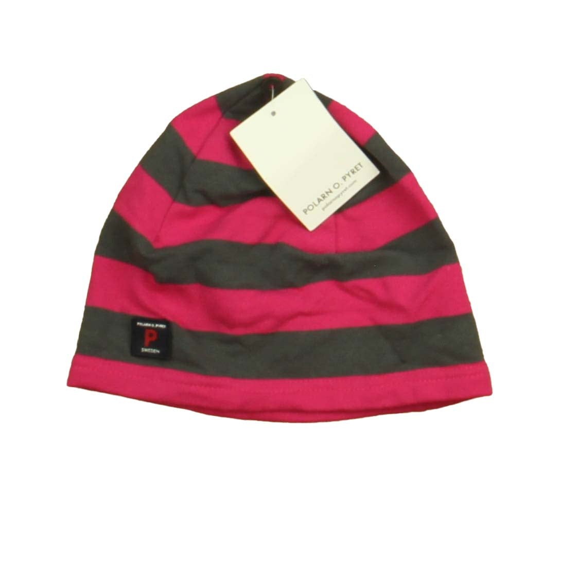 Polarn O. Pyret Girls Pink | Gray Stripe Hat Size: 9-10 Years