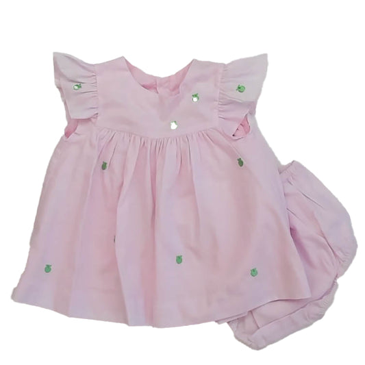 Jacadi Girls Pink | Green Apples Dress Size: 3 Months Pink | Green Apples