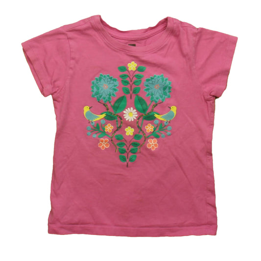 Tea Girls Pink | Green Bird T-Shirt Size: 4T Pink | Green Bird