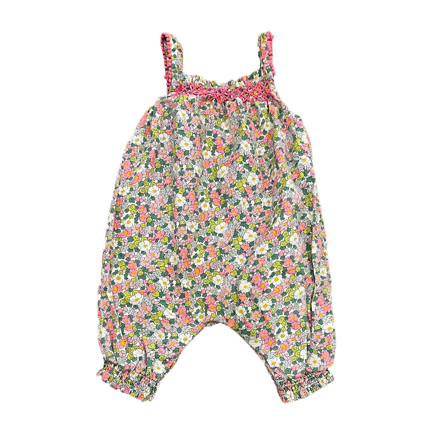 Boden Girls Pink | Green Floral Romper Size: 3-6 Months