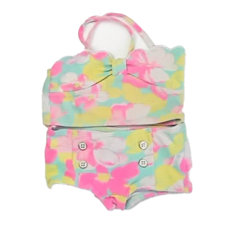 Janie and Jack Girls Pink | Green Floral 2-piece Swimsuit Size: 12-18 Months Pink | Green Floral