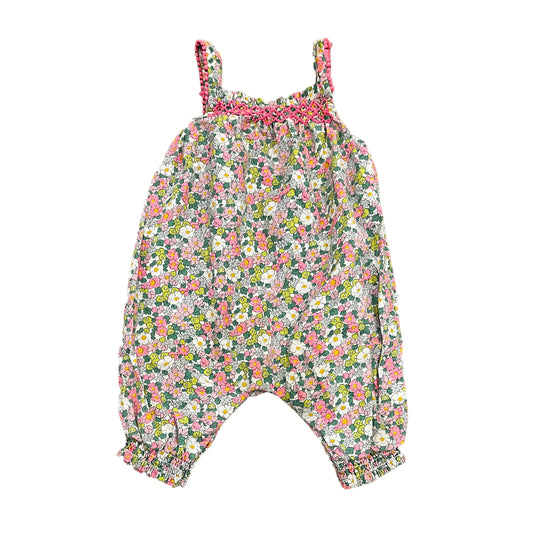 Boden Girls Pink | Green Floral Romper Size: 3-6 Months