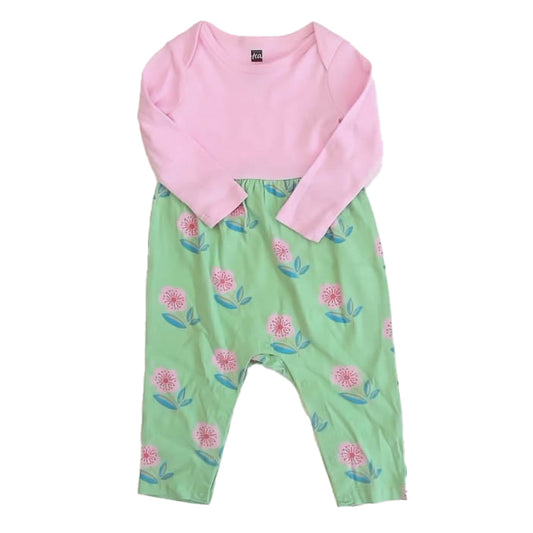 Tea Collection Girls Pink | Green Floral Long Sleeve Outfit Size: 6-9 Months Pink | Green Floral