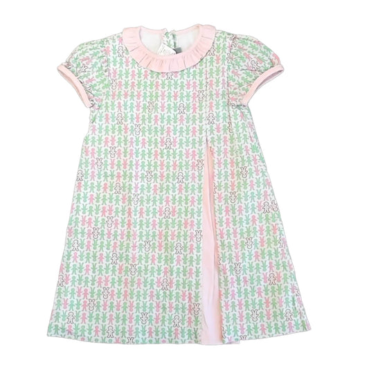 James & Lottie Girls Pink | Green Gingermen Dress Size: 5T Pink | Green Gingermen