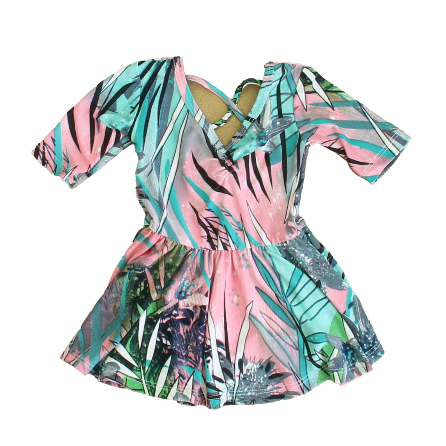 Dot Dot Smile Girls Pink | Green Palm Trees Dress Size: 6-12 Months Pink | Green Palm Trees