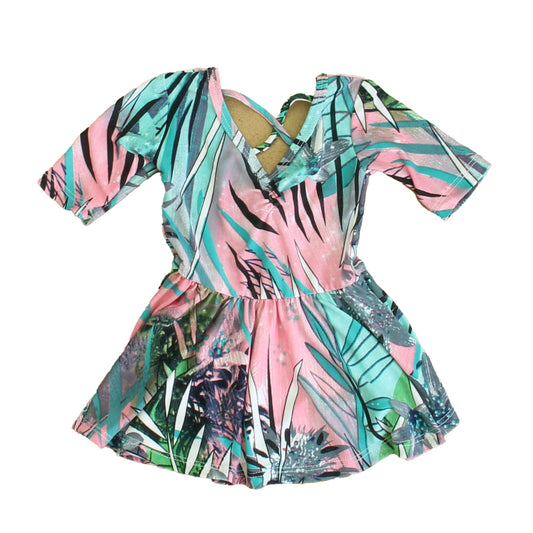 Dot Dot Smile Girls Pink | Green Palm Trees Dress Size: 6-12 Months Pink | Green Palm Trees