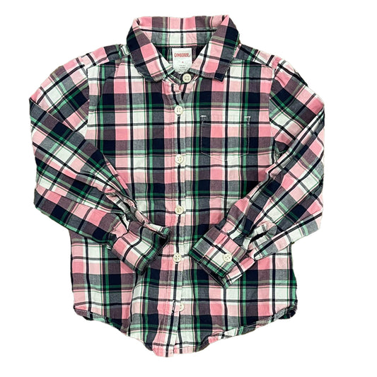 Gymboree Boys Pink | Green Plaid Button Down Long Sleeve Size: 4T Pink | Green Plaid