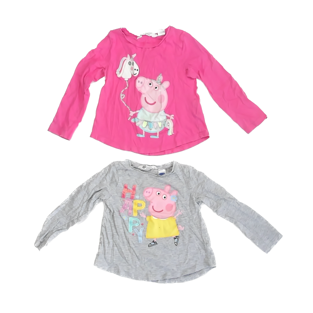 H&M Girls Pink | Grey Peppa Pig Long Sleeve T-Shirt Size: 2-4T Pink | Grey Peppa Pig