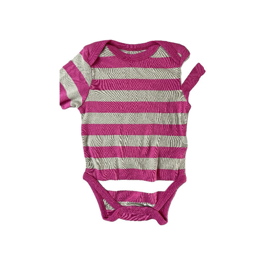 Leveret Girls pink | grey stripes Onesie Size: 6-Mar pink | grey stripes