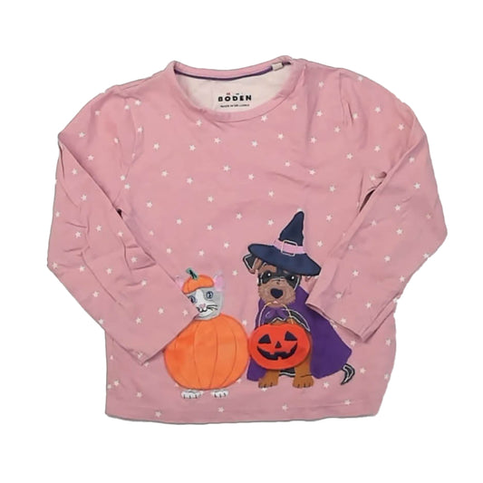 Boden Girls Pink Halloween Long Sleeve T-Shirt Size: 3-4T Pink Halloween