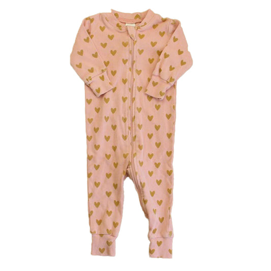 Kate Quinn Organics Girls Pink Hearts 1-piece Non-footed Pajamas Size: 3-6 Months