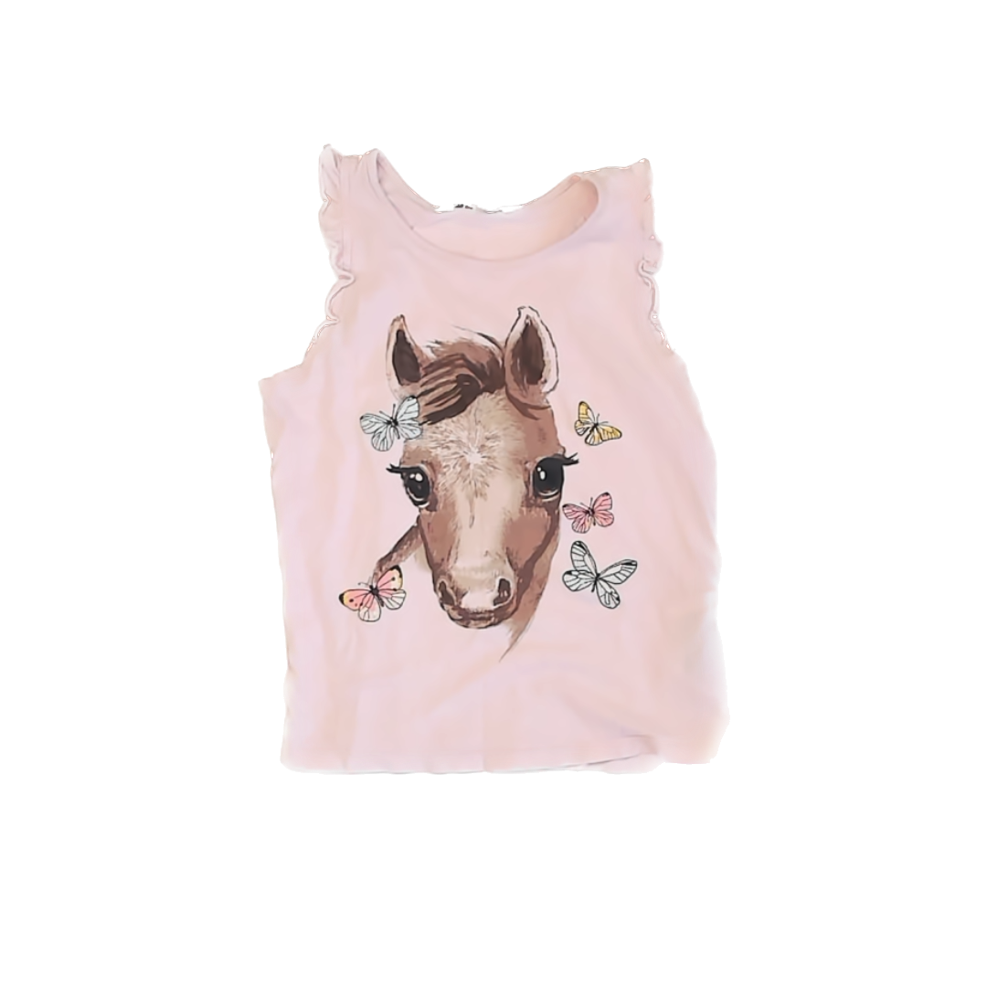 H&M Girls Pink Horse Tank Top Size: 8-10 Years Pink Horse