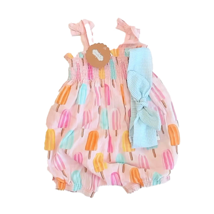 Mudpie Girls Pink Ice Pops Romper Size: 3-6 Months Pink Ice Pops