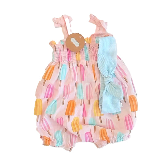 Mudpie Girls Pink Ice Pops Romper Size: 3-6 Months Pink Ice Pops