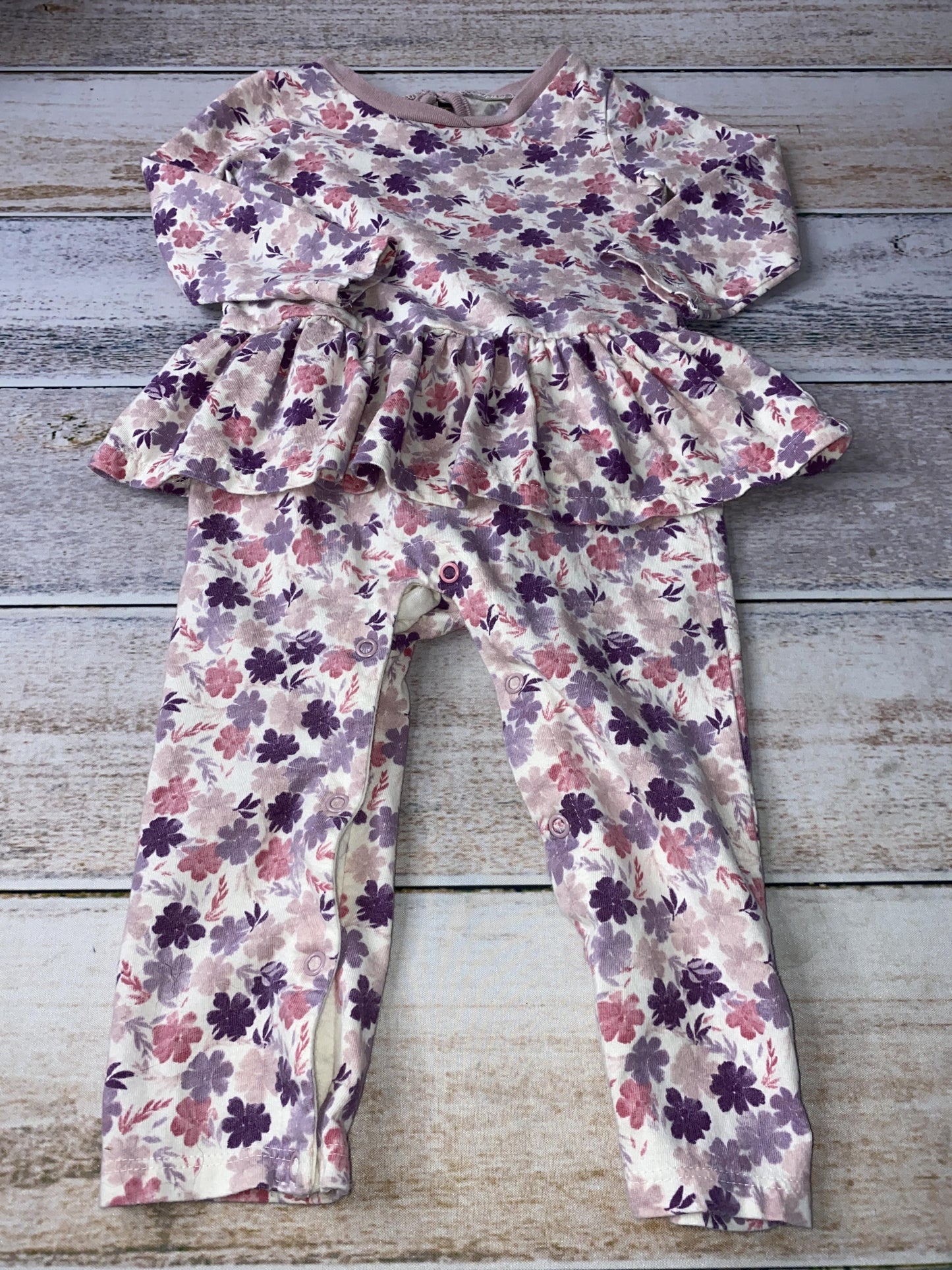 Burt's Bees Girls pink | Indigo | Flowers Long Sleeve Outfit Size: 6-9 months pink | Indigo | Flowers