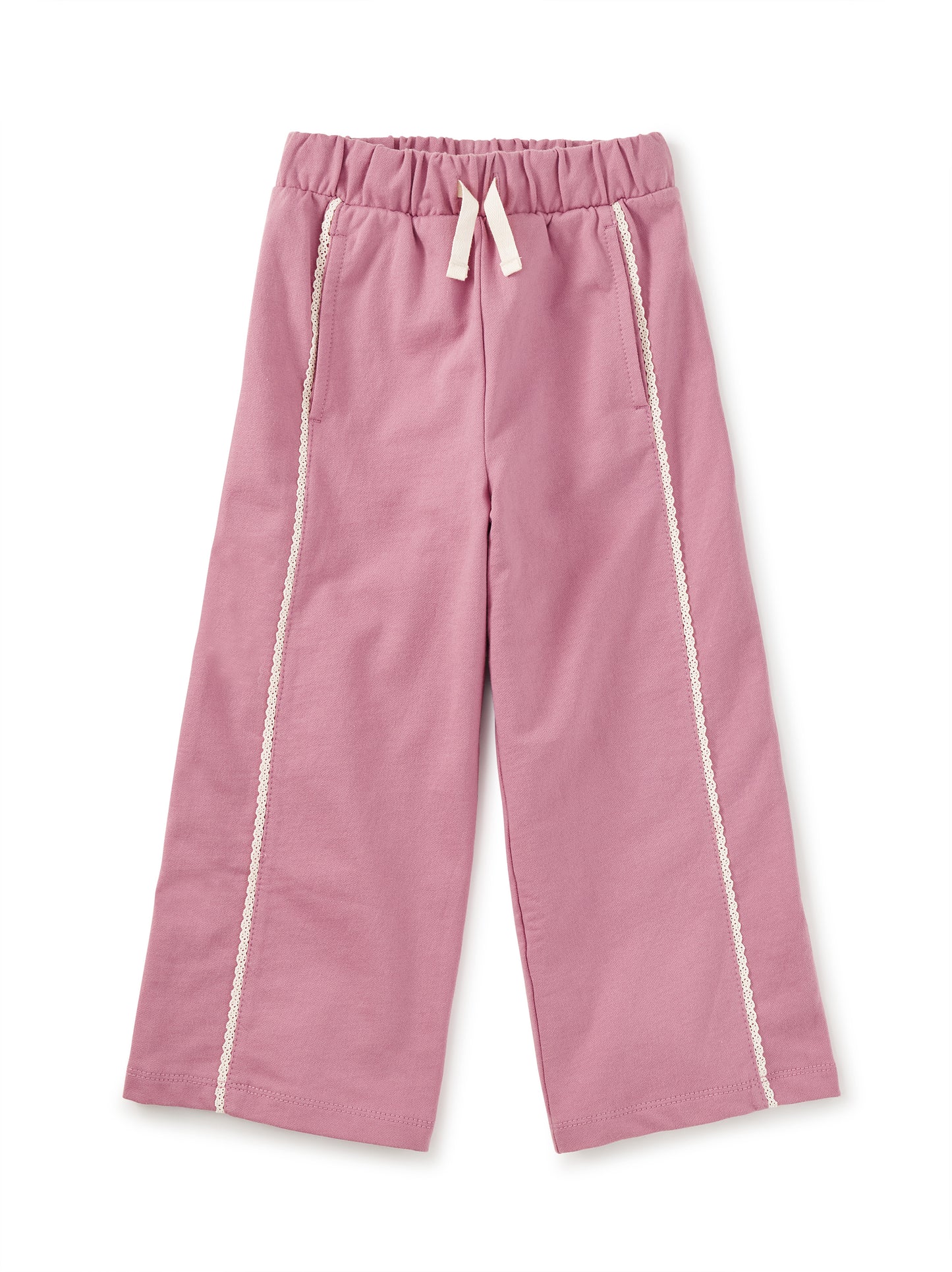 Tea Collection Girls Pink | Ivory Lace Trim Casual Pants Size: 5T Pink | Ivory Lace Trim