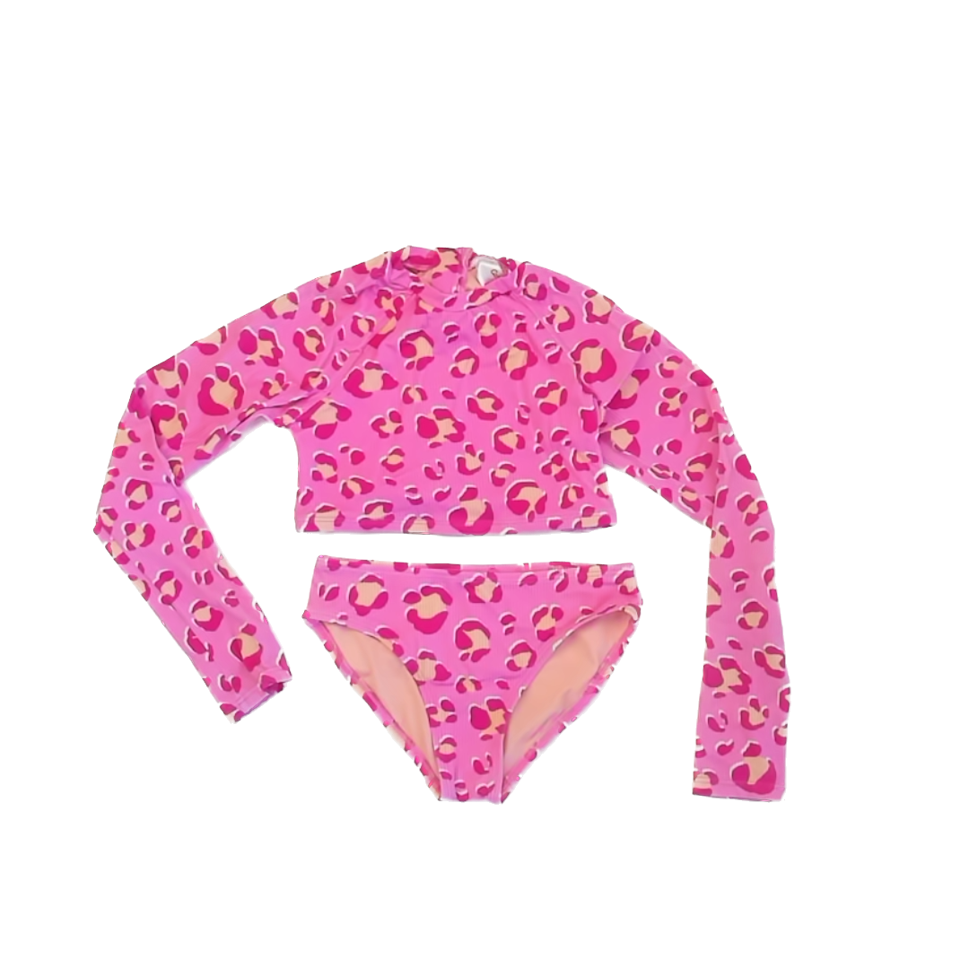 Cat & Jack Girls Pink Leopard 2-piece Swimsuit Size: M (7/8) Pink Leopard