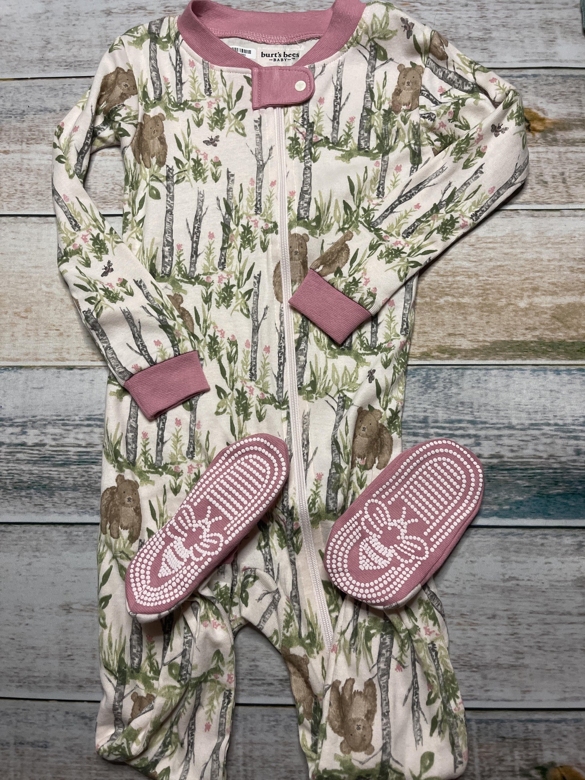 Burt's Bees Girls pink | light green | Bear Pajamas Size: 24 months pink | light green | Bear