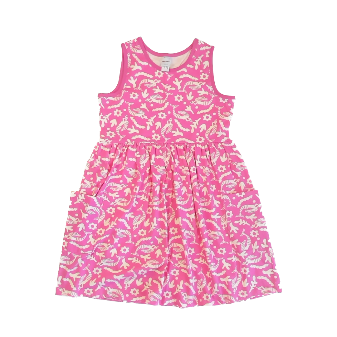 Hanna Andersson Girls Pink Mermaid Sun Dress Size: 12 Years Pink Mermaid