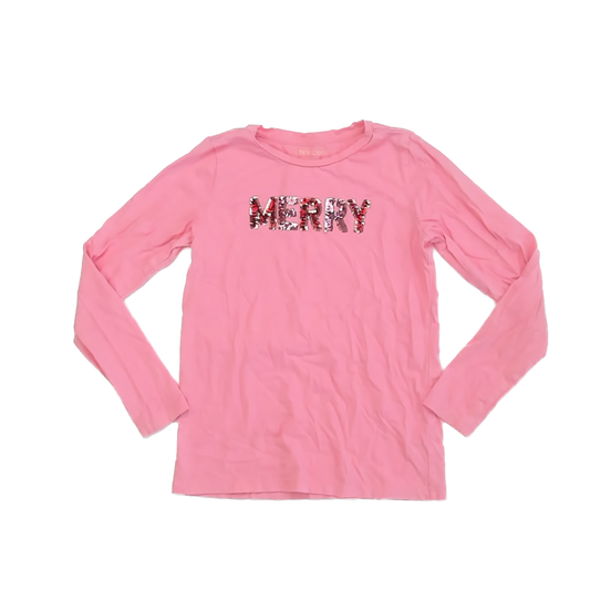Crewcuts Girls Pink "Merry" Long Sleeve T-Shirt Size: 10-11 Years Pink "Merry"