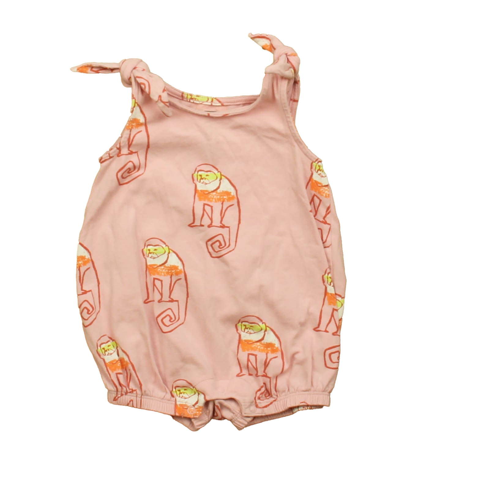 Tea Collection Girls Pink Monkey Romper Size: 3-6 Months Pink Monkey