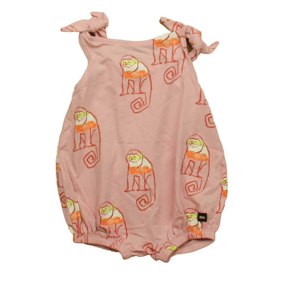 Tea Girls Pink Monkey Romper Size: 3-6 Months Pink Monkey