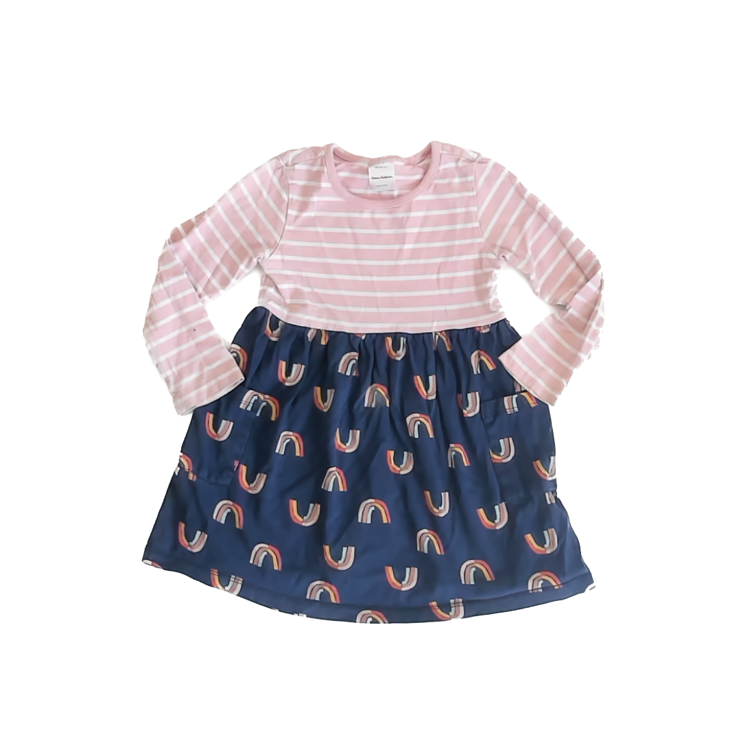 Hanna Andersson Girls Pink | Navy rainbows Dress Size: 4T Pink | Navy rainbows