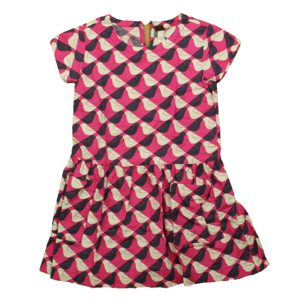 Tea Collection Girls Pink | Navy | White Birds Dress Size: 7 Years Pink | Navy | White Birds