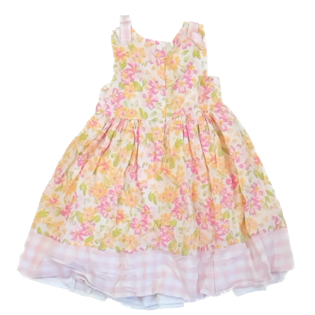 Shabby Chic Girls Pink | Orange Floral Sun Dress Size: 7 Years Pink | Orange Floral