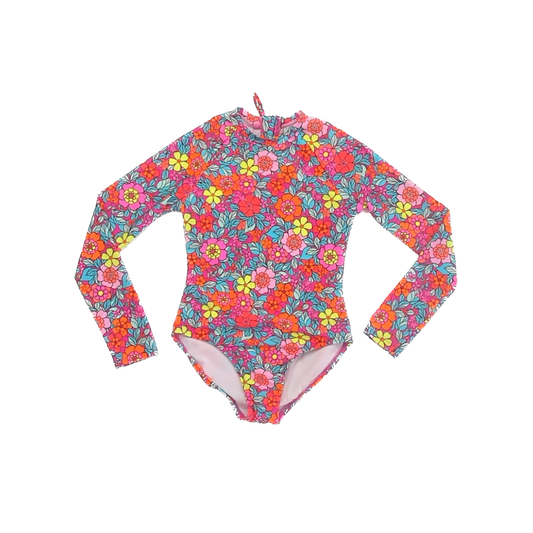 Cat & Jack Girls Pink | Orange Floral 1-piece Swimsuit Size: 6-7 Years Pink | Orange Floral