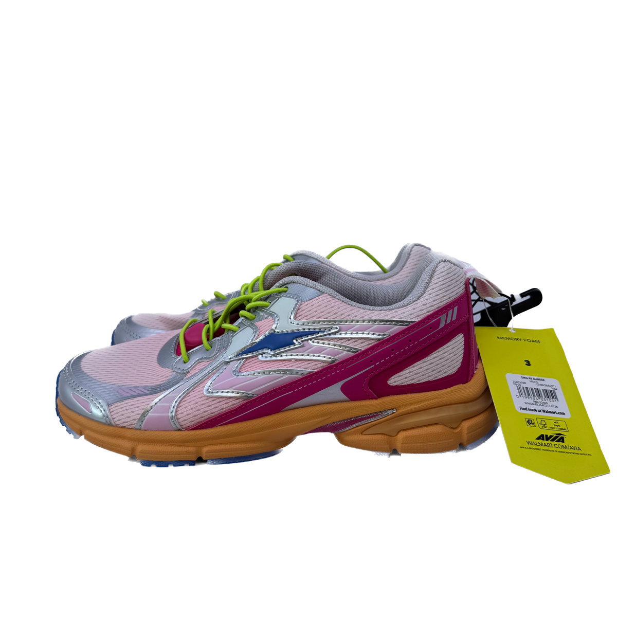 Avia Girls Pink | Orange | Silver Sneakers Size: 3 Youth Pink | Orange | Silver