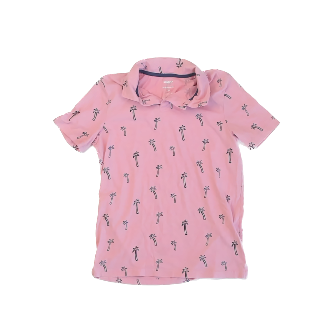 Sonoma Boys Pink Palm Trees Polo Shirt Size: 10-12 Years (YM) Pink Palm Trees