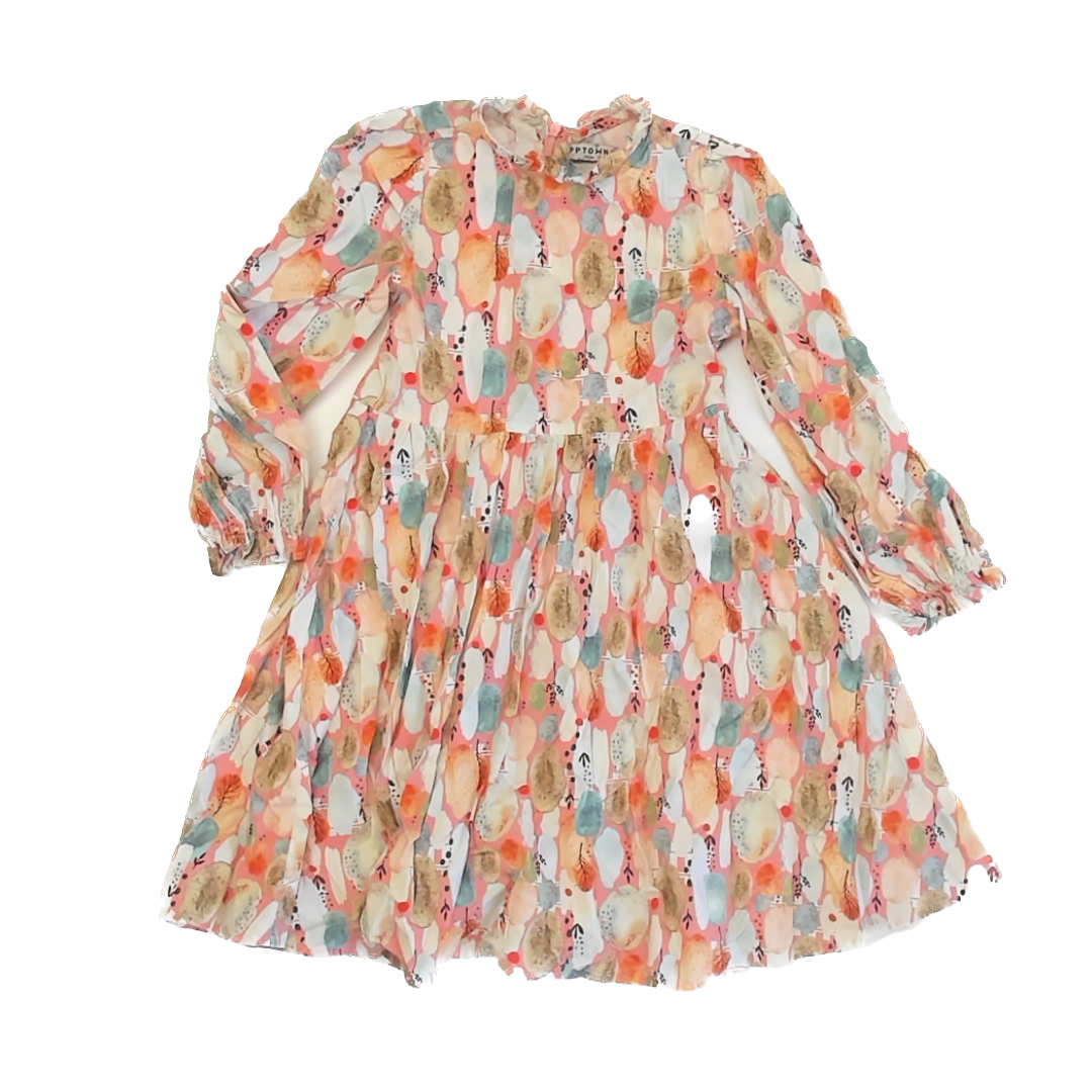 PP. Town Girls Pink Patterned Dress Size: 7-8 Years (EU 130) Pink Patterned