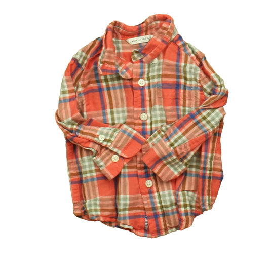Janie and Jack Girls Pink Plaid Button Down Short Sleeve Size: 3-6 Months Pink Plaid