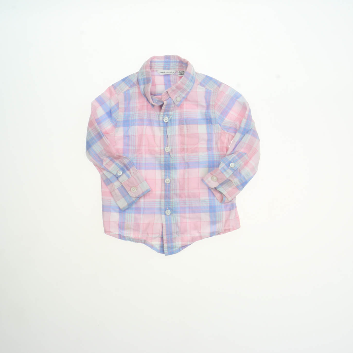 Janie and Jack Boys Pink Plaid Button Down Long Sleeve Size: 12-18 Months Pink Plaid