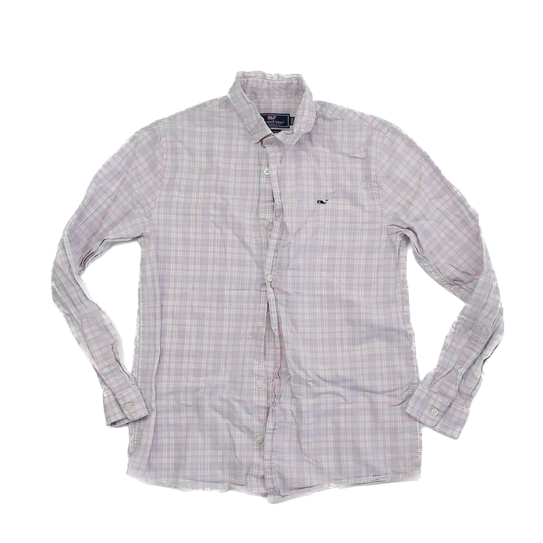 Vineyard Vines Boys Pink Plaid Button Down Long Sleeve Size: 16 Years Pink Plaid