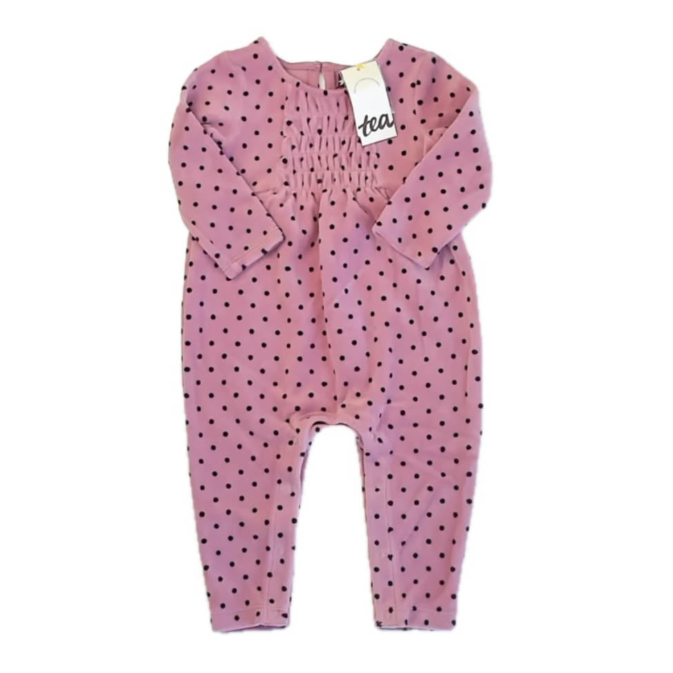 Tea Collection Girls Pink Polka Dots Romper Size: 6-9 Months Pink Polka Dots