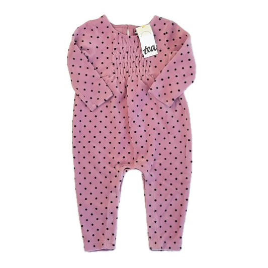 Tea Collection Girls Pink Polka Dots Romper Size: 6-9 Months Pink Polka Dots