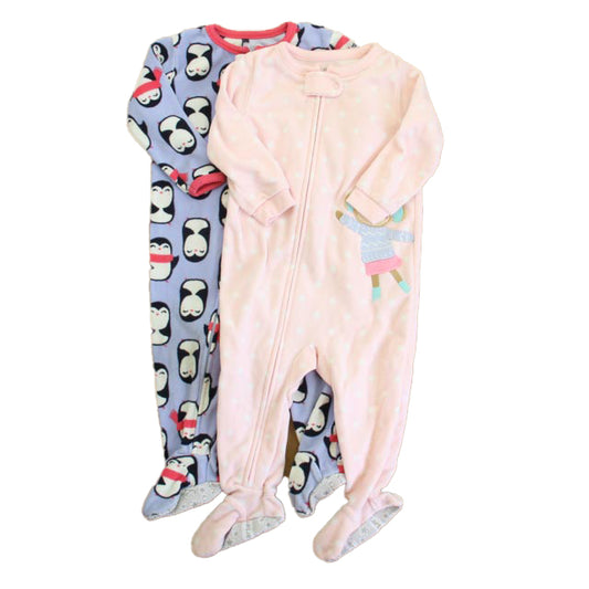 Carter's Girls Pink | Purple Penguins 1-piece footed Pajamas Size: 12 Months