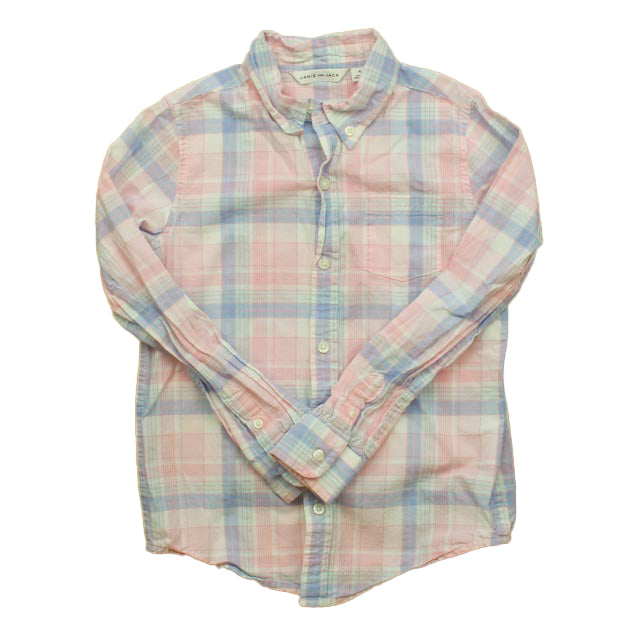 Janie and Jack Boys Pink | Purple Plaid Button Down Long Sleeve Size: 6 Years