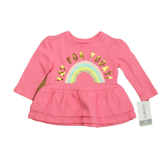 Carter's Girls Pink Rainbow Long Sleeve T-Shirt Size: 3 Months