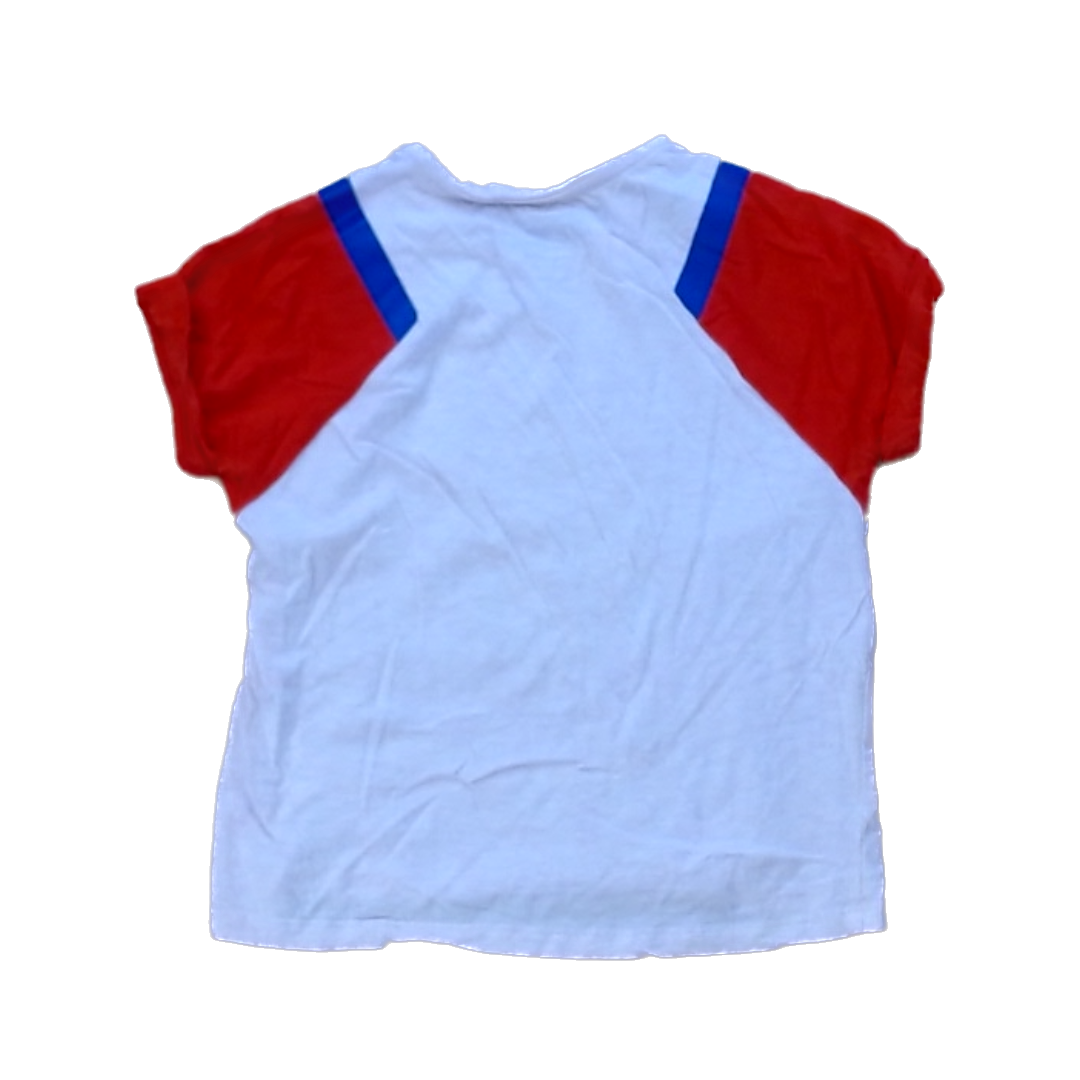Rockets Of Awesome Girls Pink | Red and Blue Shoulder Short Sleeve Shirt Size: 7 Years Pink | Red and Blue Shoulder
